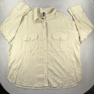 Divided H&M - Linen Blend Women's Button Shirt Long Sleeve Cream Size XL